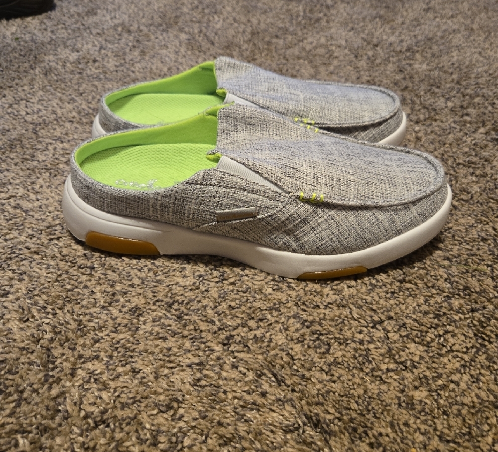 Gray Slip-On Sneakers with Neon Green Interior